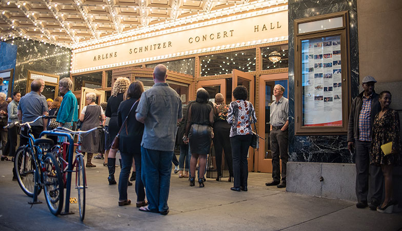 The audience walks into the Arlene Schnitzer Concert Hall