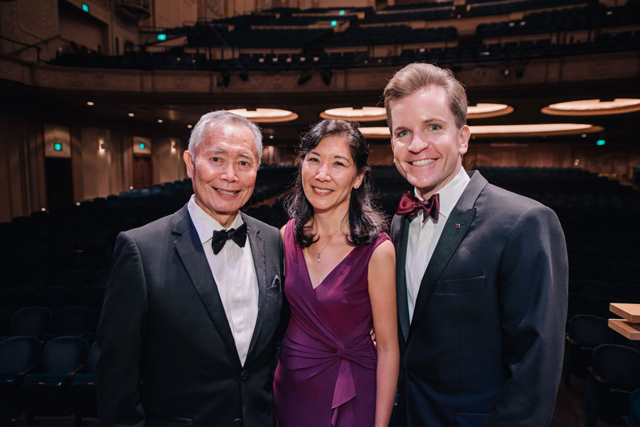 George Takei, Concertmaster Sarah Kwak, and President & CEO Scott Showalter
